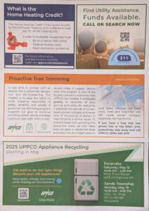 UPPCO energy assistance, tree trimming, appliance recycling information.